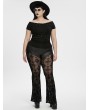 Punk Rave Black Gothic Punk Off-Shoulder Knitted Plus Size T-Shirt for Women