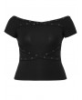 Punk Rave Black Gothic Punk Off-Shoulder Knitted Plus Size T-Shirt for Women