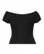 Punk Rave Black Gothic Punk Off-Shoulder Knitted Plus Size T-Shirt for Women
