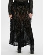 Punk Rave Black Gothic Gorgeous Pattern Flocked Mesh Plus Size Maxi Skirt