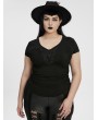 Punk Rave Black Gothic V-Neck Lace Applique Short Sleeve Plus Size T-Shirt for Women