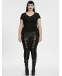 Punk Rave Black Gothic V-Neck Lace Applique Short Sleeve Plus Size T-Shirt for Women