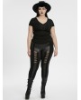Punk Rave Black Gothic V-Neck Lace Applique Short Sleeve Plus Size T-Shirt for Women