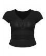 Punk Rave Black Gothic V-Neck Lace Applique Short Sleeve Plus Size T-Shirt for Women