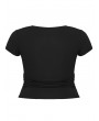 Punk Rave Black Gothic V-Neck Lace Applique Short Sleeve Plus Size T-Shirt for Women