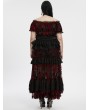 Punk Rave Black and Red Gothic Sexy Flocking Mesh Lace Trim Plus Size Short Top for Women