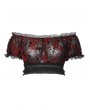 Punk Rave Black and Red Gothic Sexy Flocking Mesh Lace Trim Plus Size Short Top for Women