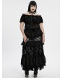 Punk Rave Black Gothic Sexy Flocking Mesh Lace Trim Plus Size Short Top for Women
