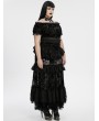 Punk Rave Black Gothic Sexy Flocking Mesh Lace Trim Plus Size Short Top for Women