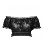 Punk Rave Black Gothic Sexy Flocking Mesh Lace Trim Plus Size Short Top for Women