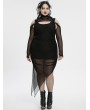Punk Rave Black Gothic Hooded Irregular Mesh Two-Piece Plus Size Dress