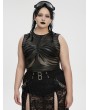 Punk Rave Black Gothic Punk Mesh Perspective Fitted Sleeveless Plus Size Top for Women