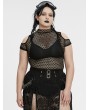 Punk Rave Black Gothic Punk Tie-Dyed Mesh Short Sleeve Plus Size T-Shirt for Women