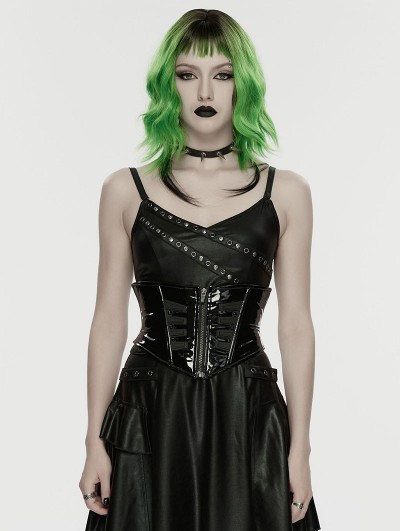 Punk Rave Black Gothic Cyberpunk Gloss Patent Leather Corset Waistband