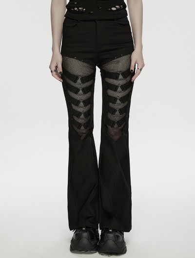 Punk Rave Black Gothic Punk Mesh Spliced Flared Pants for Women