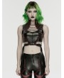 Punk Rave Black and Red Gothic Cyberpunk Buckled Cutout Leather Top for Women