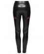 Punk Rave Black and Red Gothic Cyberpunk Mesh Panel Leather Leggings for Women