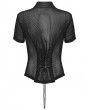 Punk Rave Black Gothic Punk Personality Mesh Spliced Short Sleeve Shirt for Women