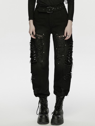 Punk Rave Black Gothic Punk Decadent Denim Pants for Women