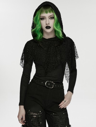 Punk Rave Black Wasteland Punk Gothic Hooded Long Sleeve T-Shirt for Women
