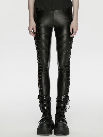 Punk Rave Black Gothic Punk Drawstring Leggings for Women