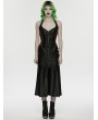 Punk Rave Black and Red Gothic Cyberpunk Zipper Split Halter Long Dress