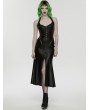 Punk Rave Black and Red Gothic Cyberpunk Zipper Split Halter Long Dress