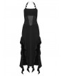 Punk Rave Black Sexy Gothic Punk Halter Irregular Ruffled Dress