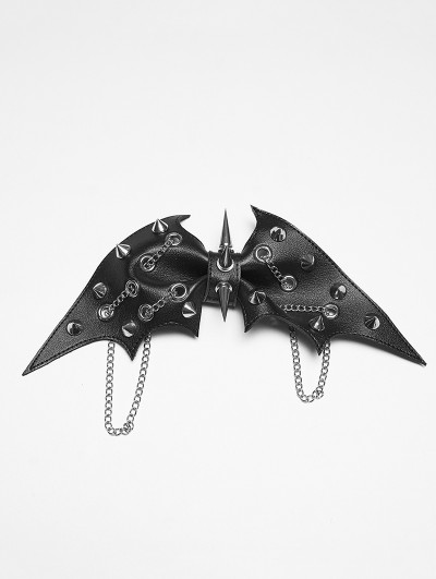 Punk Rave Black and Silver Spiked Punk Gothic Bat Bow Hairpin