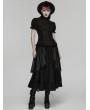 Punk Rave Black Gothic Textured Classical Ruffle Short Sleeve Shirt for Women