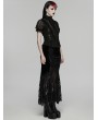 Punk Rave Black Gothic Velvet Lace Ruched Fishtail Skirt