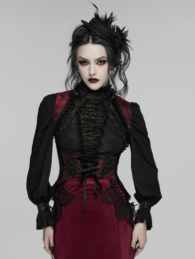 Punk Rave Black and Red Retro Gothic Palace Underbust Corset Vest for Women