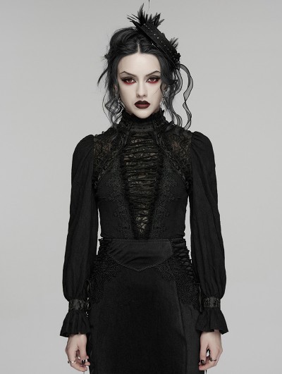 Punk Rave Black Gothic Lace Visual Pullover Shirt for Women