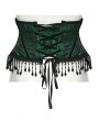 Punk Rave Black and Green Gothic Rose Bead Tassel Corset Waistband