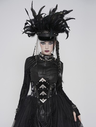 Devil Fashion Black Gothic Punk Metal Irregular Leather Spliced Girdle