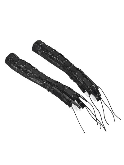 Devil Fashion Black Punk Gothic Lace-Up Mesh Zip Gloves