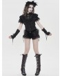 Devil Fashion Black Gothic Flower Applique Ruffle Velvet Shorts for Women