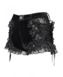 Devil Fashion Black Gothic Flower Applique Ruffle Velvet Shorts for Women