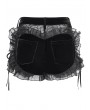 Devil Fashion Black Gothic Flower Applique Ruffle Velvet Shorts for Women