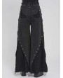 Devil Fashion Black Gothic Distressed Eyelet Punk Wide Leg Pants for Women