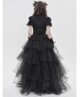 Devil Fashion Black Retro Gothic Ruffles Lace Beaded Short Sleeve Shirt for Women