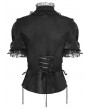 Devil Fashion Black Retro Gothic Ruffles Lace Beaded Short Sleeve Shirt for Women