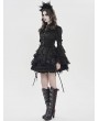 Devil Fashion Black Retro Gothic Long Flared Sleeve Beaded Ruffle Shirt for Women