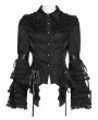 Devil Fashion Black Retro Gothic Long Flared Sleeve Beaded Ruffle Shirt for Women