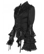Devil Fashion Black Retro Gothic Long Flared Sleeve Beaded Ruffle Shirt for Women