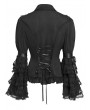 Devil Fashion Black Retro Gothic Long Flared Sleeve Beaded Ruffle Shirt for Women