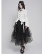 Devil Fashion White Retro Gothic Long Flared Sleeve Beaded Ruffle Shirt for Women