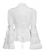 Devil Fashion White Retro Gothic Long Flared Sleeve Beaded Ruffle Shirt for Women