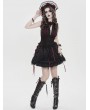 Devil Fashion Black and Red Gothic Retro Embroidered Lace Sleeveless Shirt for Women