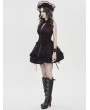 Devil Fashion Black and Red Gothic Retro Embroidered Lace Sleeveless Shirt for Women